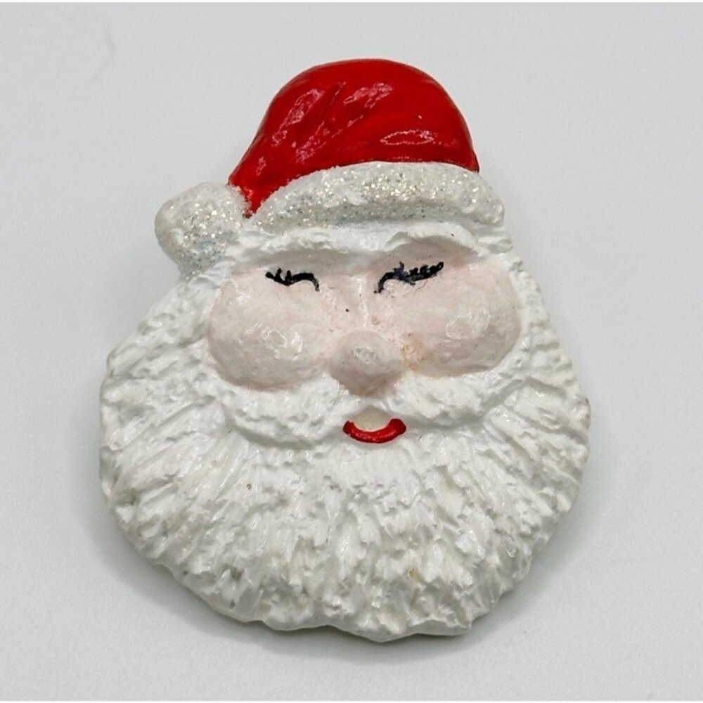 Clay‎ Santa In Red Hat Face Pin Brooch R & D Clayworks 1992